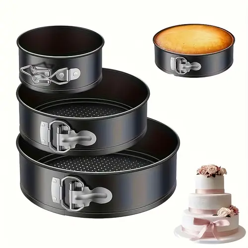3pcs lockable base springform cake pan set premium carbon steel non stick round cheesecake pans for baking 4 7 9 inch removable bottom cake molds black