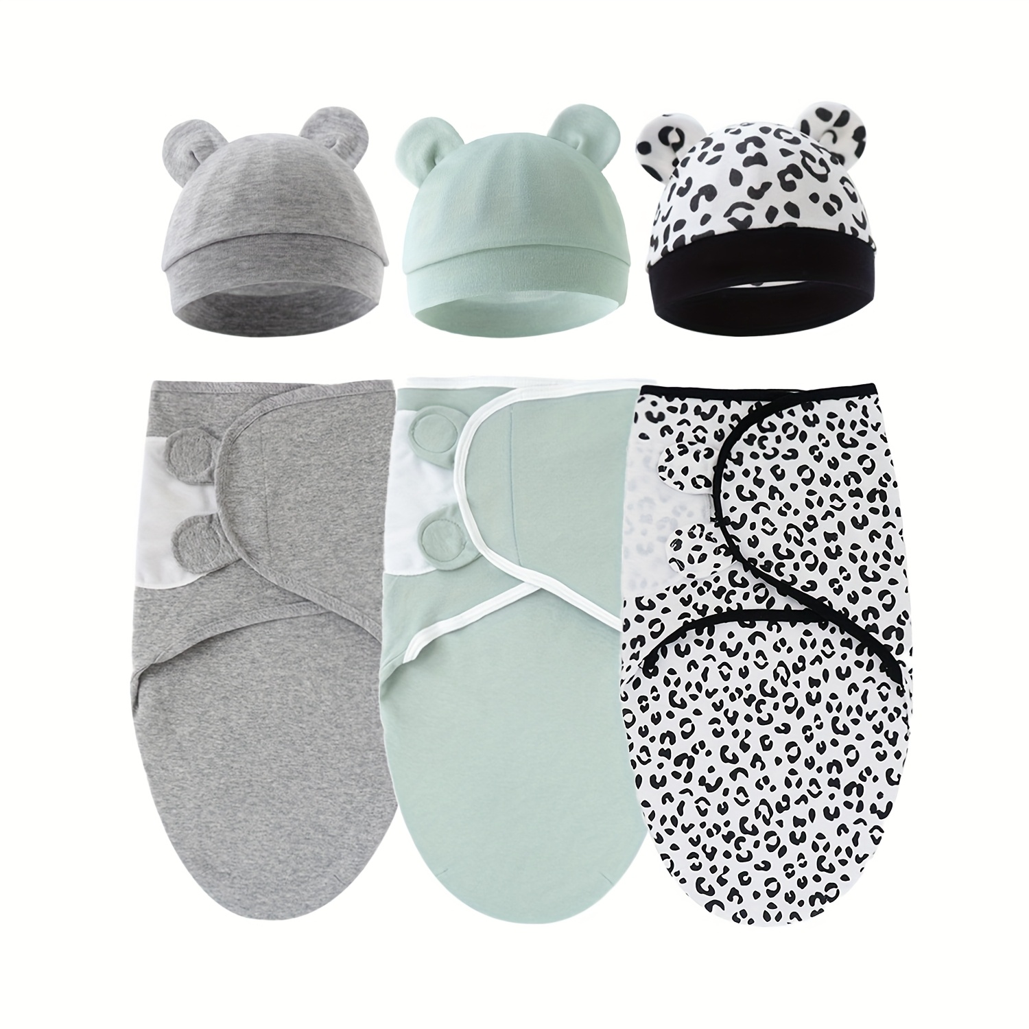 Image of Set Of 3 Swaddle Blankets And Hats For Newborns (0 To 3 Months), Designed To Against Reflex, Perfect For Baby Boys And Girls, An Gift For New Parents
