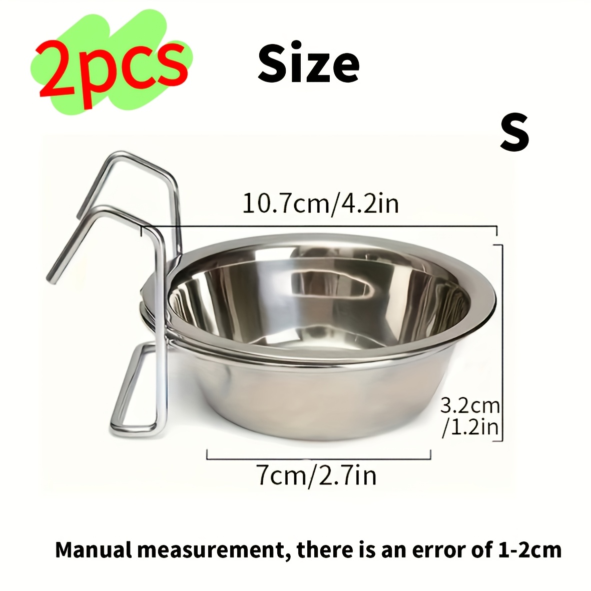 TEMU 2/1pc 4.2in/5in/6in Pet Stainless Steel Hanging Bowl With Stand Set - For Water And Food, Resistant To Deformation, Easy To Disassemble, Easy To