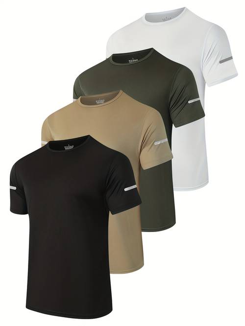 4pcs mens quick dry athletic t shirts breathable moisture wicking fabric regular fit with graphic round neck solid colors for gym running cycling basketball workout shirts gym apparel sleek sporty design knit