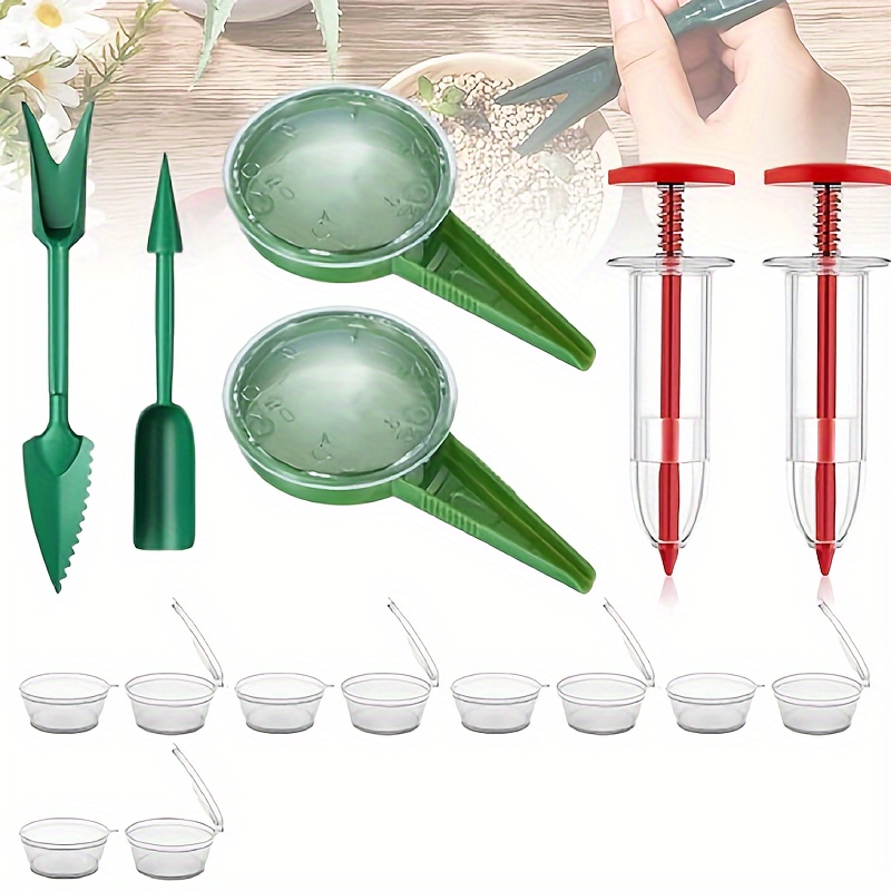 

16pcs Handheld Garden Seed Spreader Tool Set, Durable Plastic Mini Seed Sower Dispenser With Adjustable Dial For Easy Planting