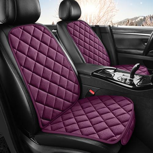 plush car seat cushion 2pcs grid design comfortable warm use suitable for front seats