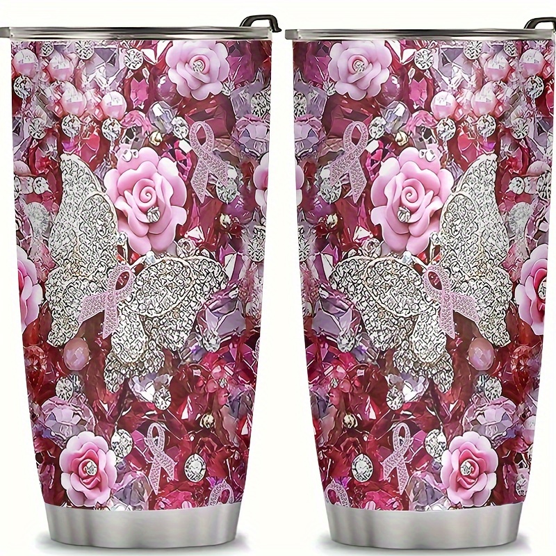 

20oz Floral Insulated Stainless Steel - Drinks Hot Or Cold For , Double-walled, Vacuum-sealed With Lid & Straw, Diamond