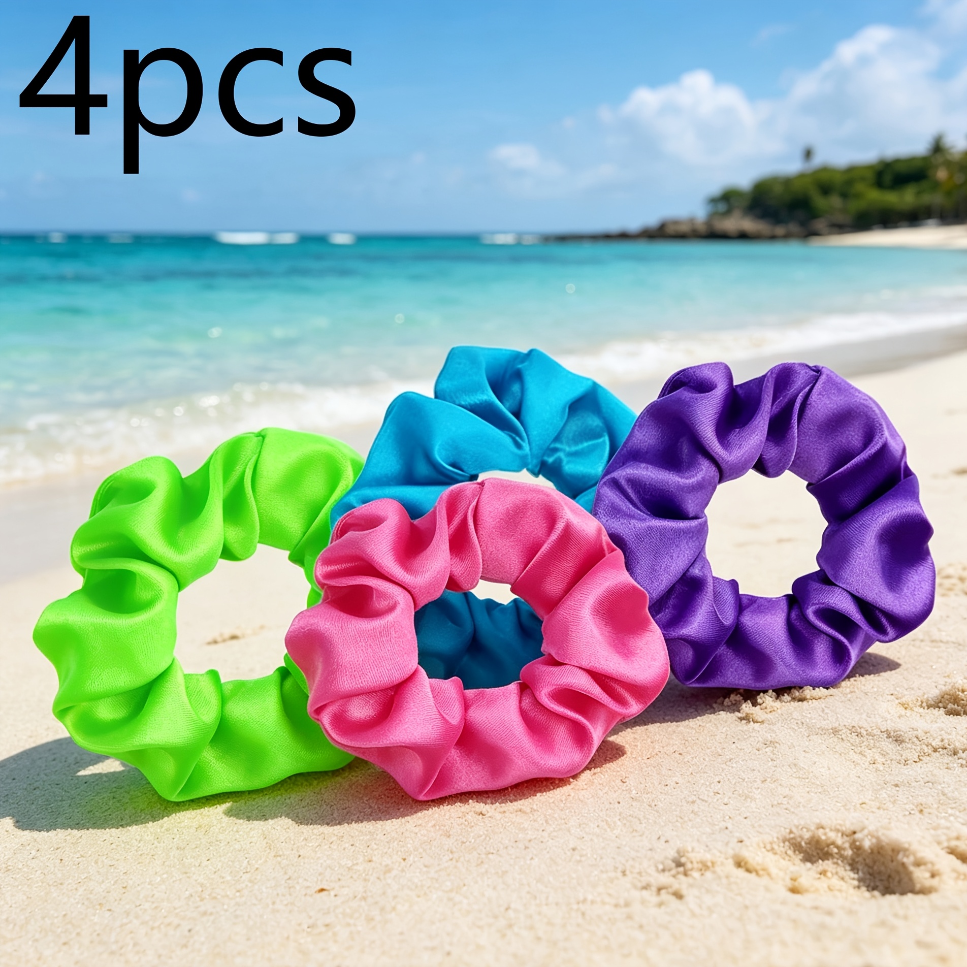 TEMU 4pcs High-end Versatile Satin Pleated Large Hair Tie Dual-use High And Low Ponytail Lazy Bun Hair Tie Hair Additions