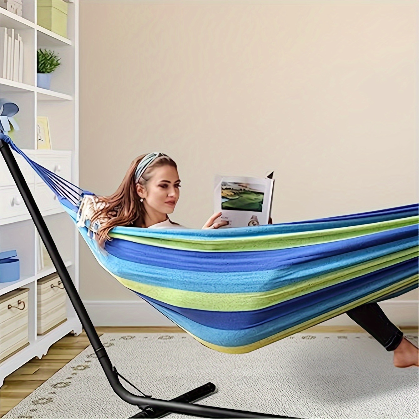 

1 Piece Blue 74.8 Inch X 31.5 Inch Portable Canvas Camping Hiking Leisure Indoor Outdoor Single Hammock