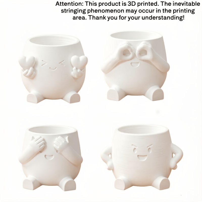 TEMU Small Mini 4pcs Cute 3d Printed Flower Pots, Succulents And Pothos, Great For Desk Decor At Home, Office, Cafes, Bars, Pretty Room Decoration,