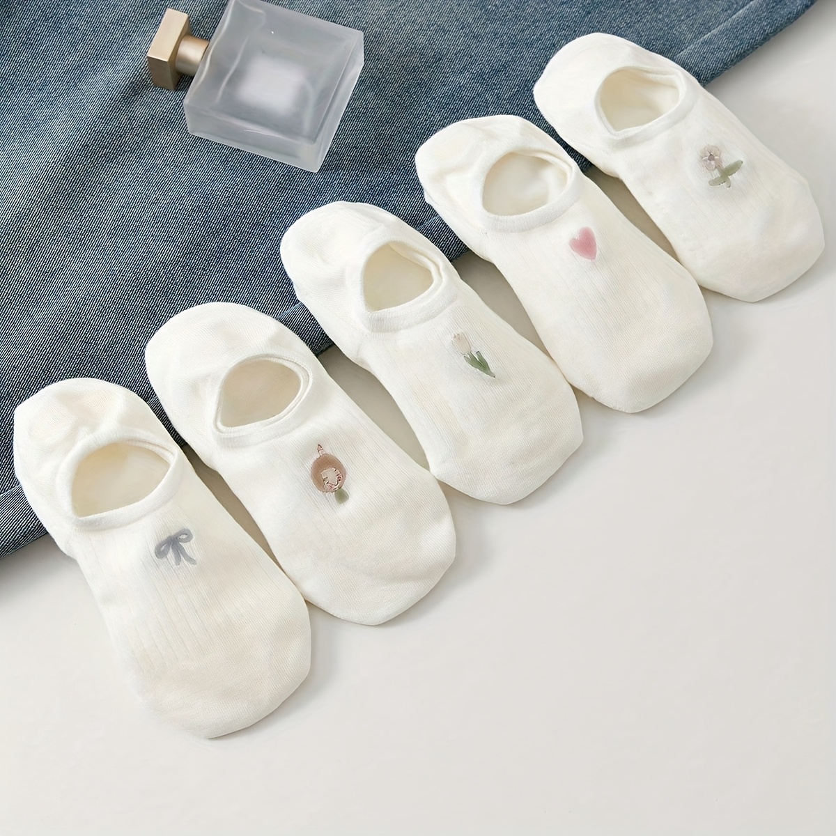 5 Pairs Women' Ankle Socks With Floral & Heart Patterns - Breathable, Comfortable, And Cute Invisible Socks For , Cute Socks
