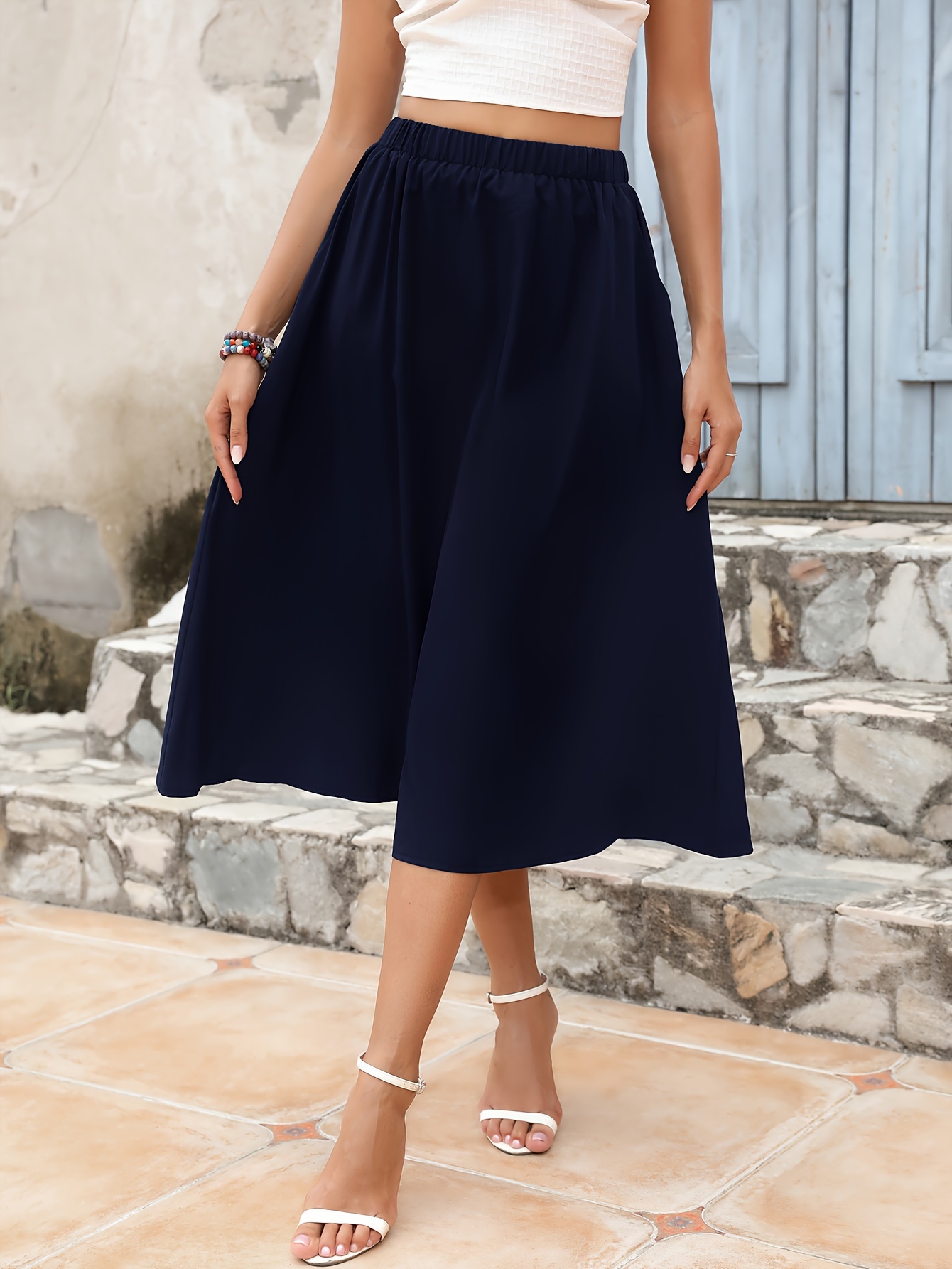 Buy Lyrur Women's Floral Midi Skirt with Pockets High Elastic