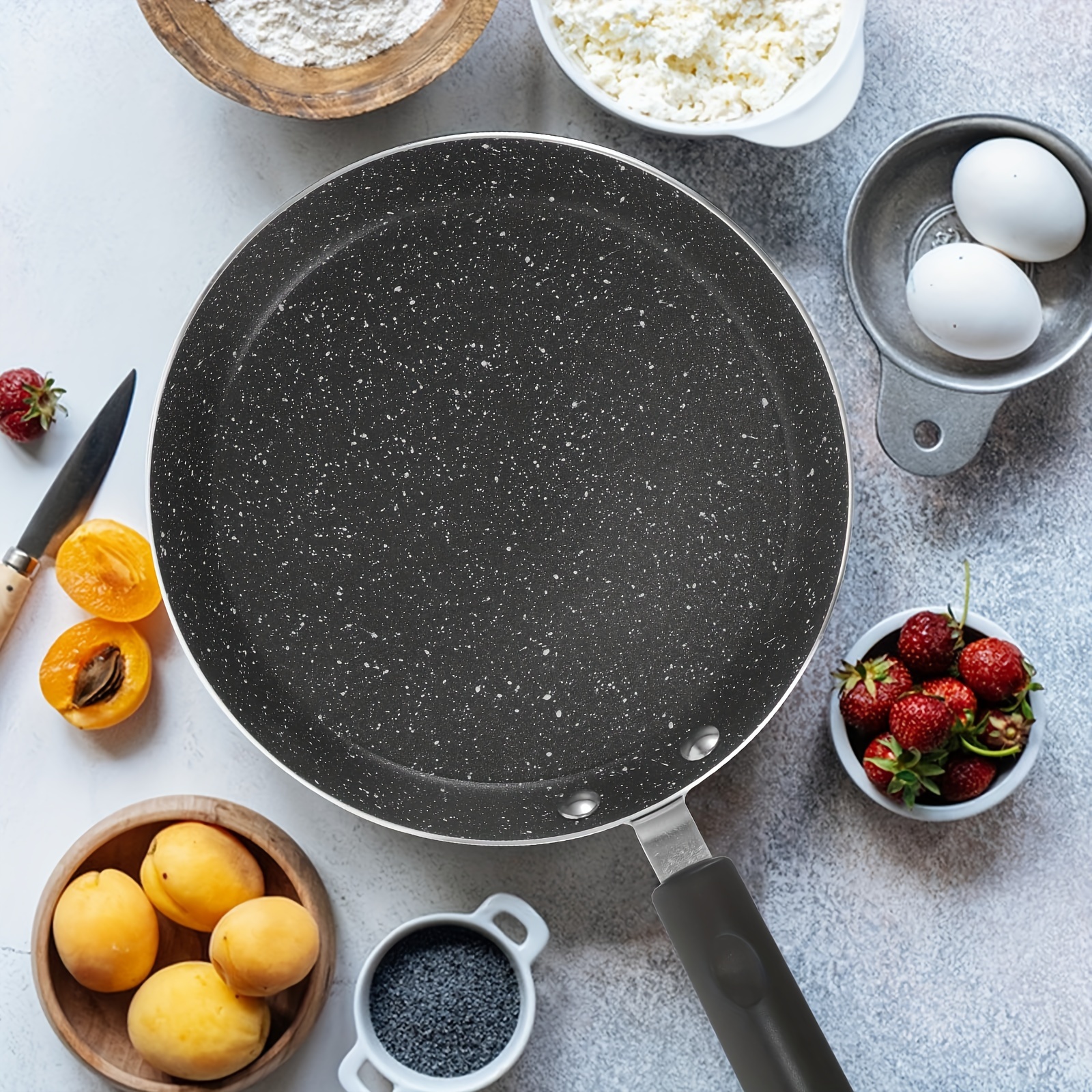 

1pc Stainless Steel Frying Pan, Granite Coating Cookware, Ideal For Pancakes, , Tortillas, , Compatible With Induction Cooking, With Uncharged Kitchen For Kitchen Use