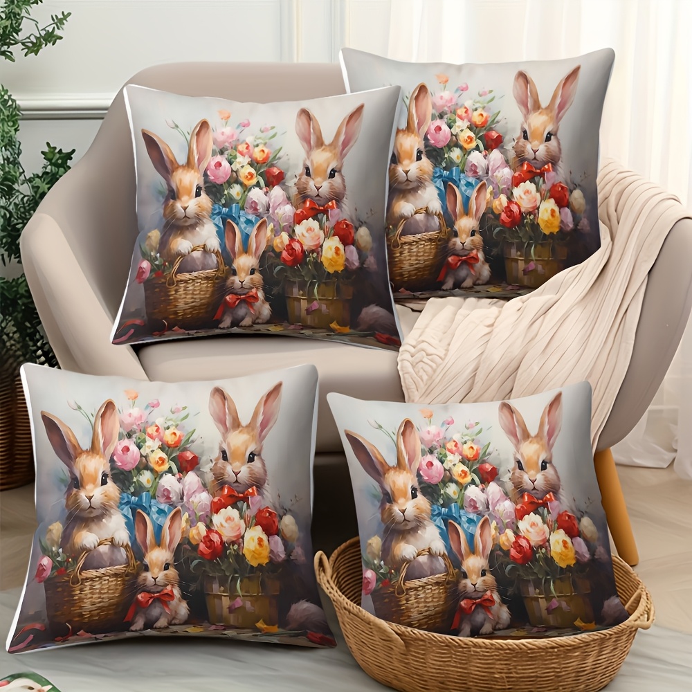 

Four-piece Easter Decorative Pillowcase Set, 17.72*17.72inch, Rabbit Basket, Bouquet Decoration, Suitable For Sofa, Living Room And Bedroom Decoration