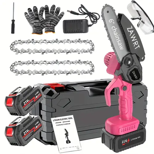 mini cordless chainsaw 6 inch handheld saw with splash protection and safety lock 2 batteries and 2 portable units ideal for trees gardens homes and yards perfect gift for valentines day holidays birthdays and mothers day