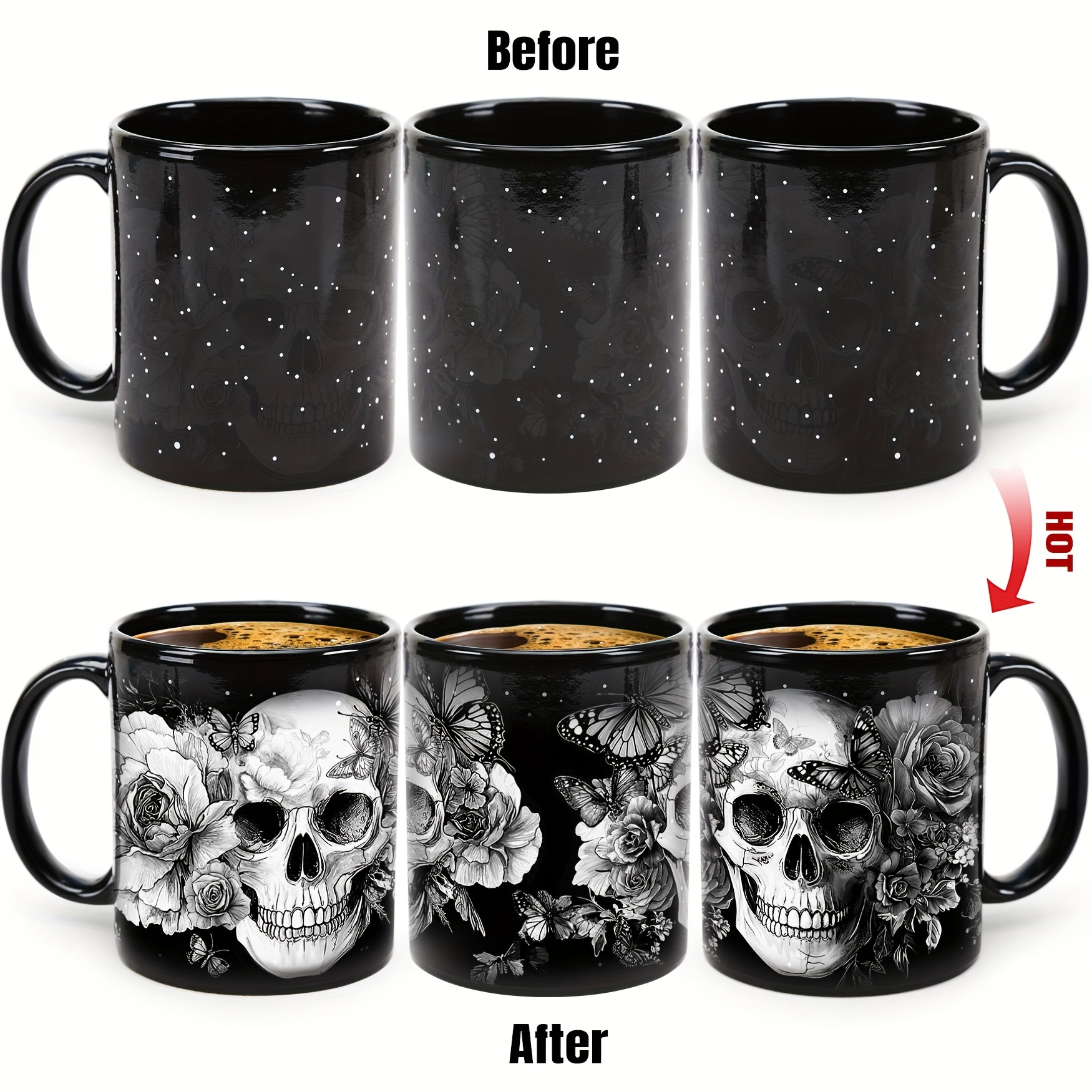 Rose Starry Cup, Head Heat-sensitive Mug, Halloween Gift, Birthday Present, Work, Office, Christmas, Tea, Coffee (black) 11oz