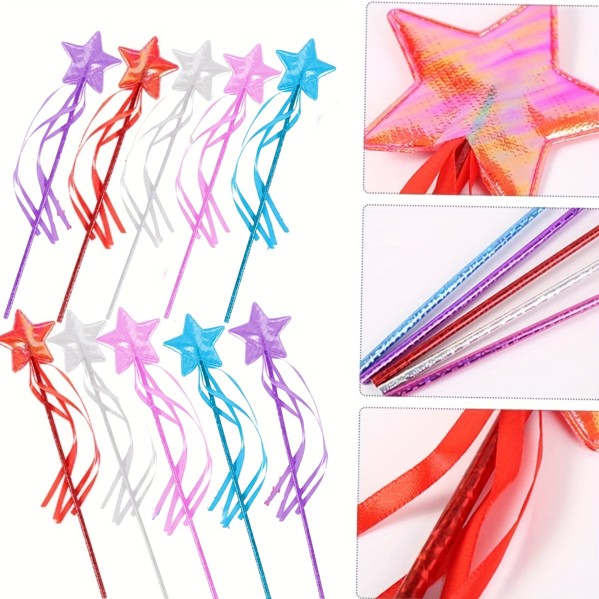 

10pcs/set Princess Fairy Magic Wands With Glittering Star, Pvc Uncharged, Suitable For Christmas, Cosplay, Summer & Independence Day Celebrations, Ideal For 14+ Years Old