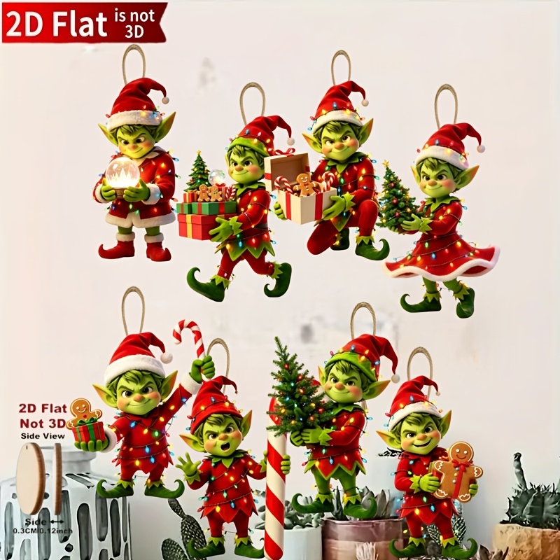 TEMU 2d Flat 8pcs Men's Christmas Ornaments, Classic Holiday Elements Printed Shapes, For Christmas And New Year Decor And Gifts, Suitable For