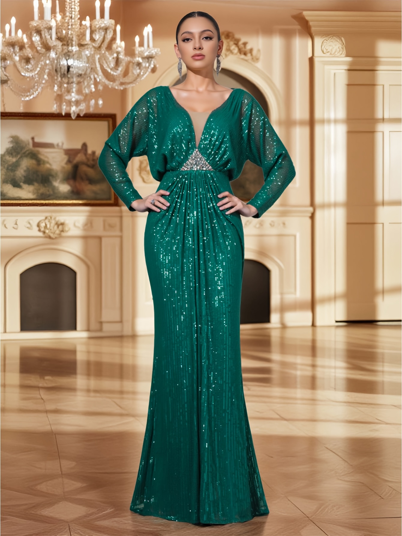 princess polly baby blue dress ZAPAKA Women Chiffon Lace Dark Green Mother Of The Dress with 3/4 Sleeves A  Line Floor Length Black Tie Dress – ZAPAKA NZ main image 0