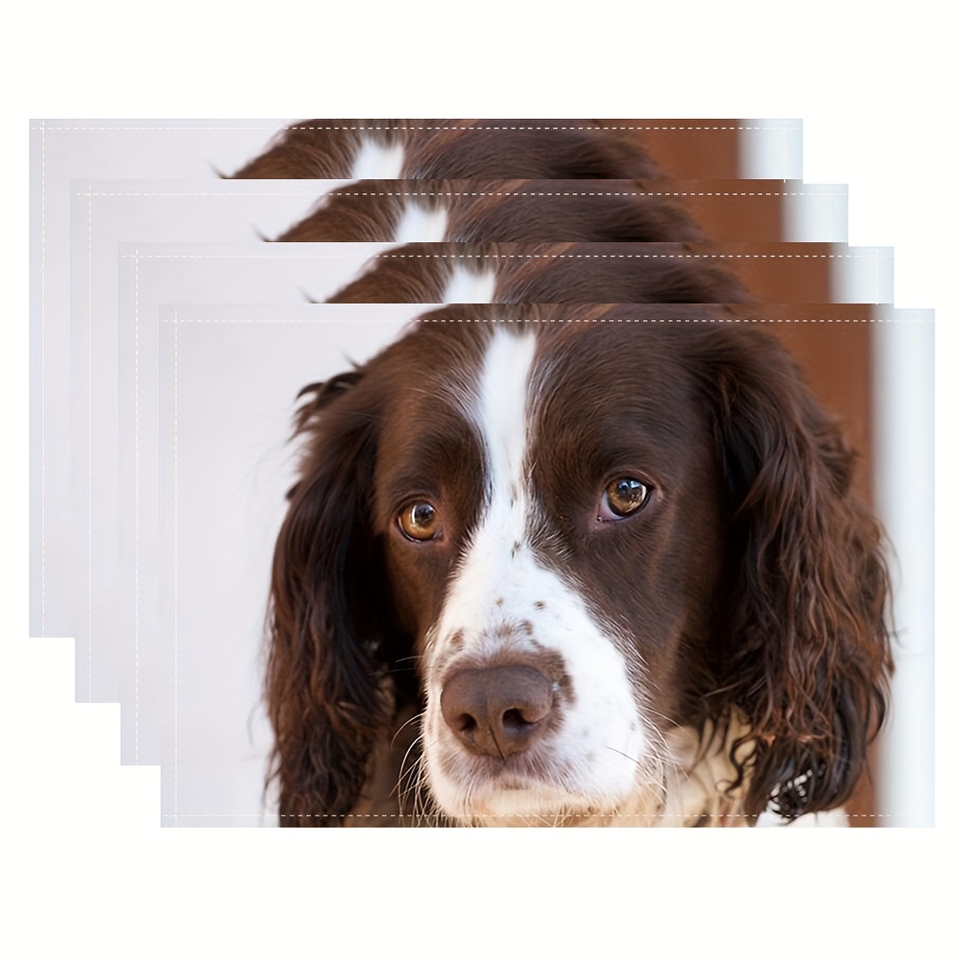 

Brown And White Springer Spaniel Portrait Table Mats - 12x18 Inch, Perfect For Indoor And Outdoor Use - Machine Washable, Linen Material, Rectangle Shape, Themed, Saddle Weave, Linen Cover