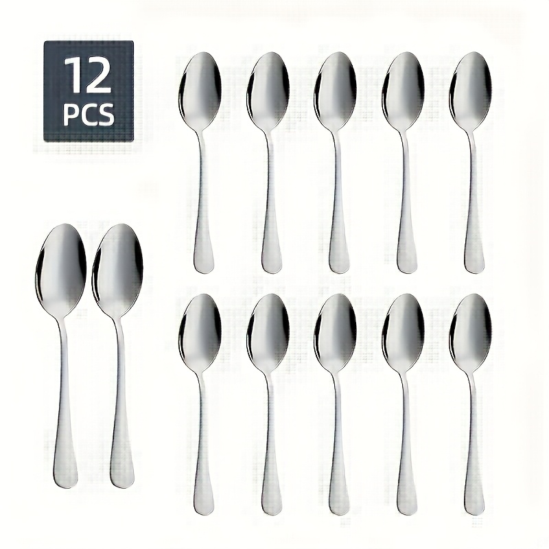 TEMU Set Of 12 Stainless Steel Silvery Mixing Spoons, Elegant Coffee Spoons For Home And Restaurant, Seasoning Spoons, Salt Spoons, Small-sized