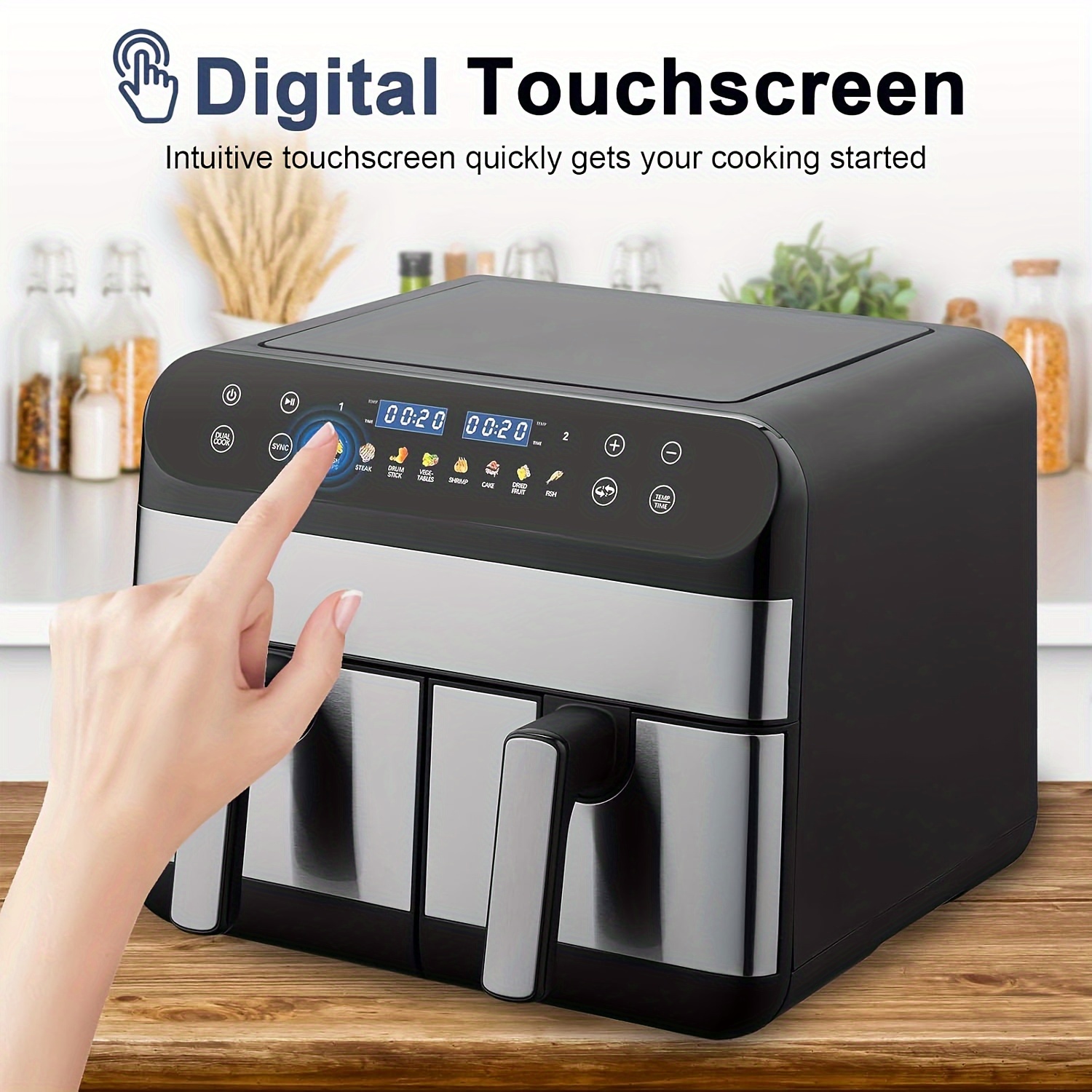 

9l (4.5l+4.5l) Fryer Oven 1800w, Air Fryer Oven, Smart Tabletop Oven With 10 Menus, With Led Touch Screen Temperature And Control For Baking