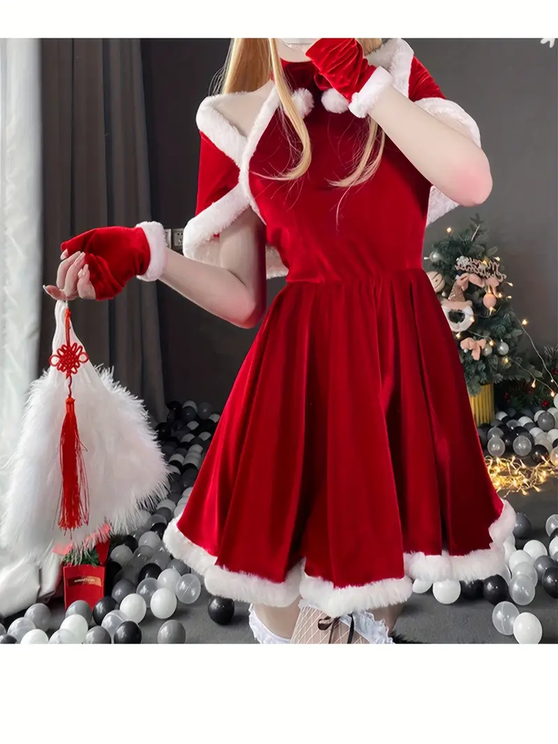 christmas cosplay dress Women's Christmas Santa Claus Costume Green Elf Cosplay Fancy Dress