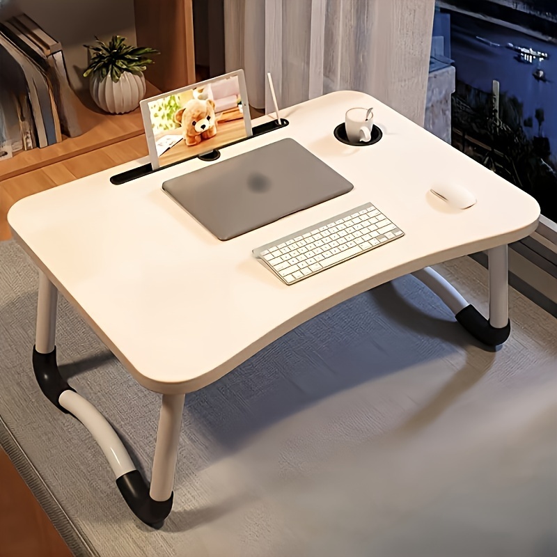 

Versatile Folding Desk For Bed - Space-saving Computer And Study Table, In White/pink/