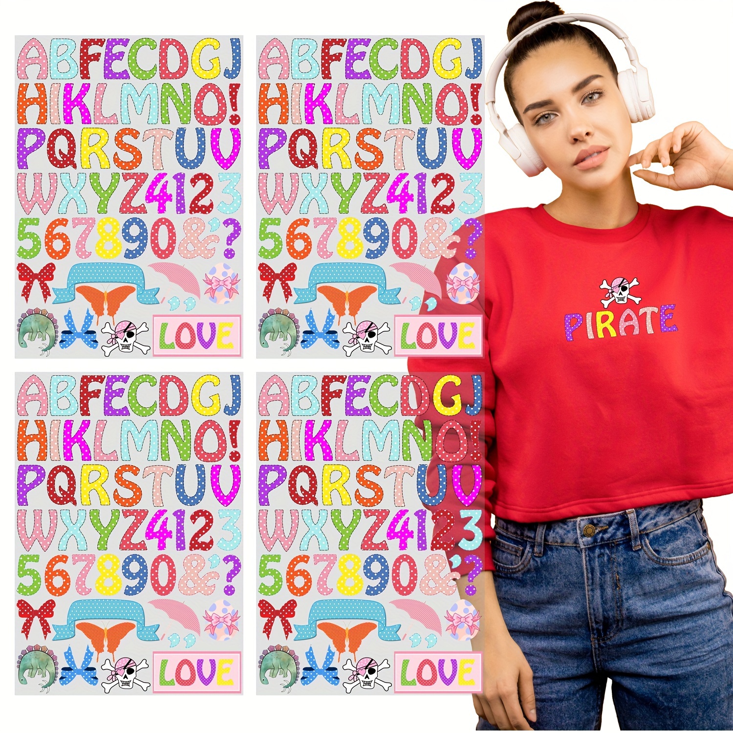 

204pcs 1.5 Inch Iron On Heat Transfer Letters And Numbers Alphabet Fabric Vinyl Letters Diy, For Sports Jersey T-shirts Clothes Slogan Prints Crafts Decoration (4 Sheets Per Set)