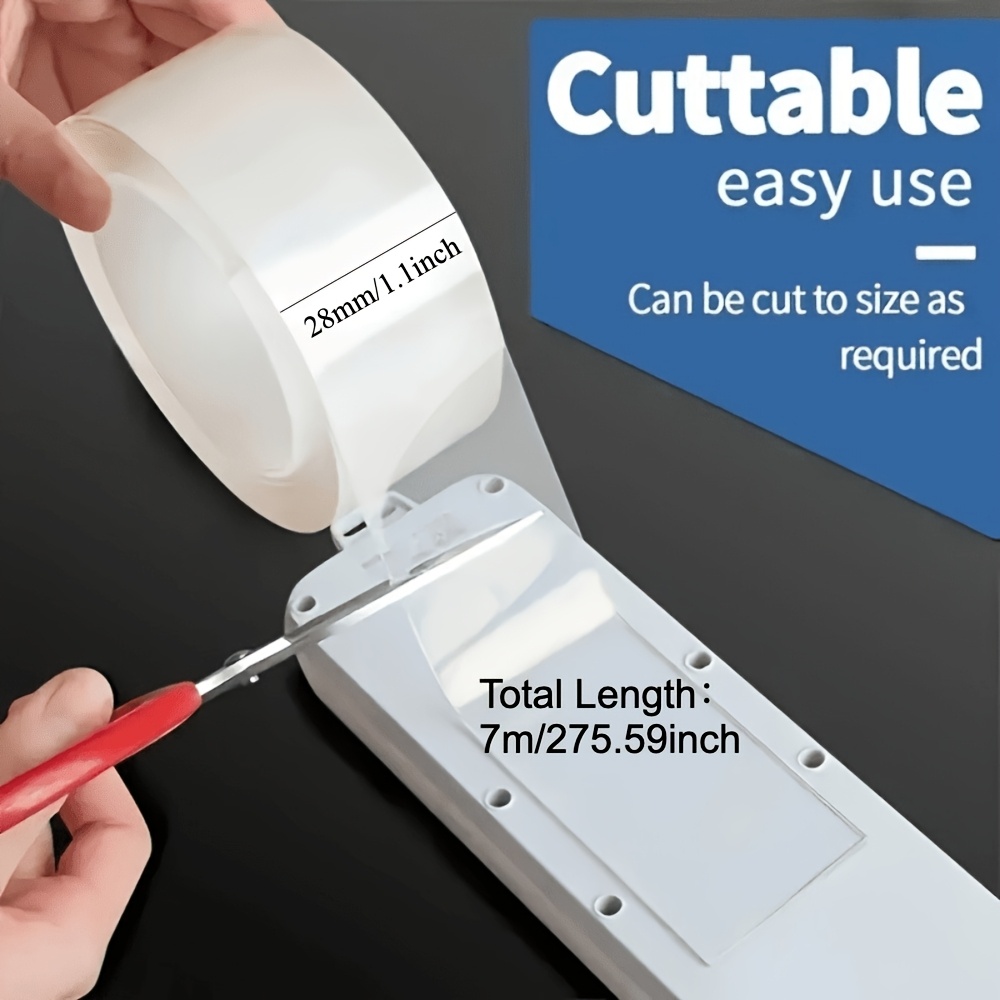 TEMU Ruban adhésif nano transparent 28 mm de large et 7 mètres de long, colle acrylique puissante, ne laisse pas de résidu au retrait, ruban de