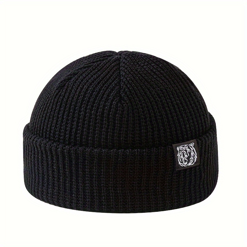 Trendy Fashion Logo Fabric Label Gourd Cap Street Hip-hop Brimless Cap Short Version Hat Party Holiday Cold Cap Unisex Winter Warm Knit Cap