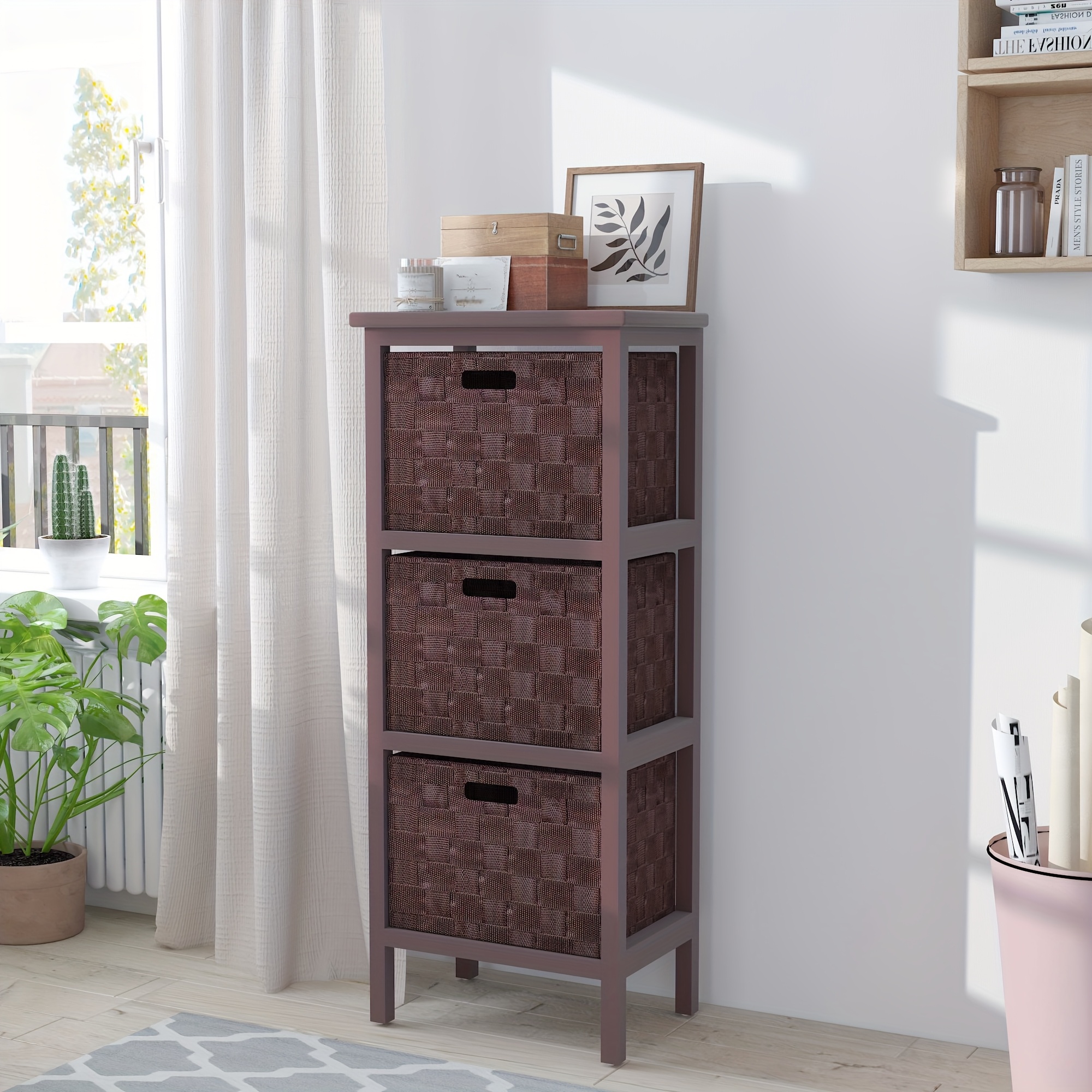 TEMU Lockers Nightstand Sofa End Drawers Storage Organizer For Living Room, Bedroom, Bathroom, Brown, Storage Drawer Units