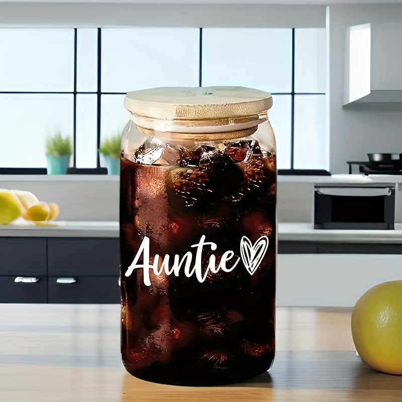 

1set, Cute Aunt Gift, 18.7 Oz Jar Shaped Glass With Lid And Straw - Easter Birthday Gift For Aunt, Best Aunt, New Aunt - Niece, Nephew Gift For Aunt