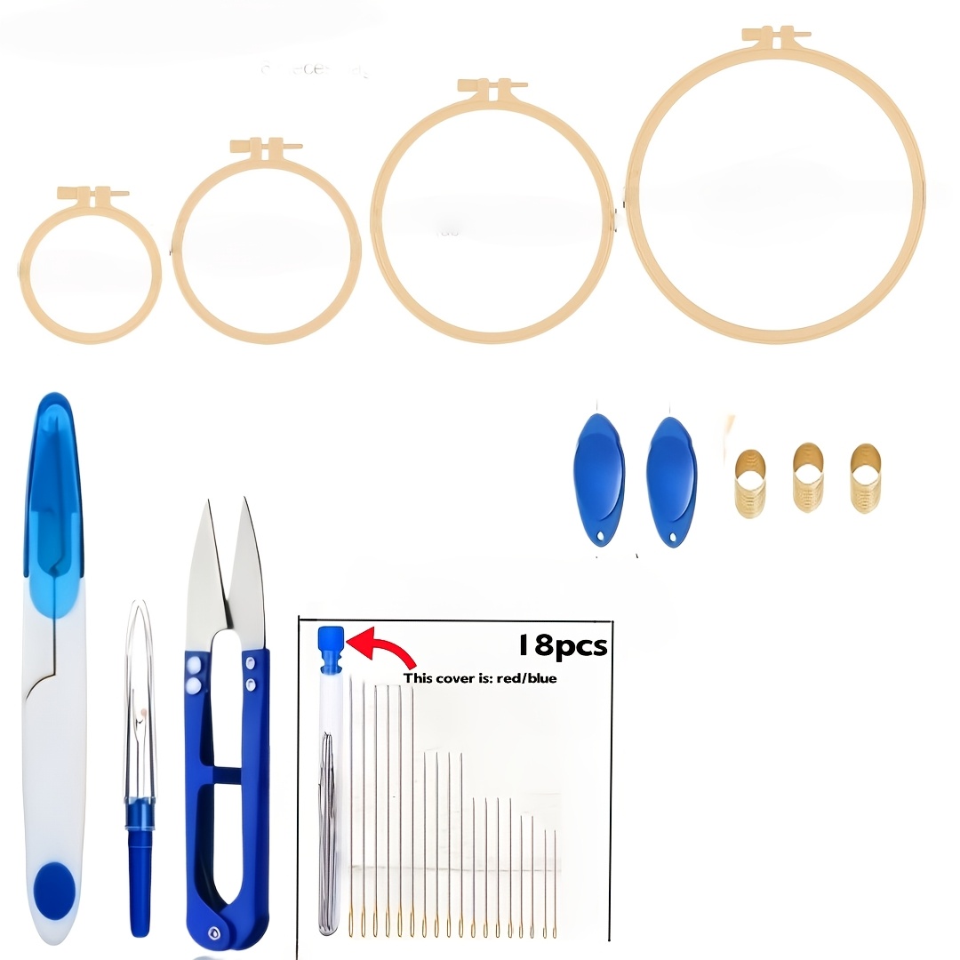 TEMU 1 Set Of 30pcs Embroidery Tool Set, 3/4 Round Embroidery Hoop, 18 Embroidery Needles, 3 Sewing Remover, Cross Stitch Hoop, Art Craft Sewing