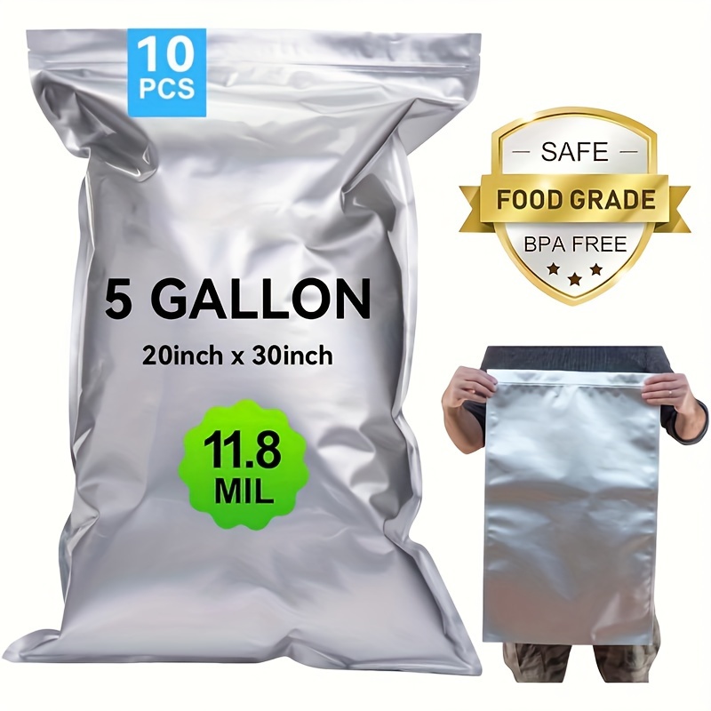 

10pcs 5 Gallon Resealable Aluminum For Long , And (20''x30'') 1 Quart, 1 Gallon, 2 Gallon, 5 Gallon Sealing Bag For Grains, , , For Meat