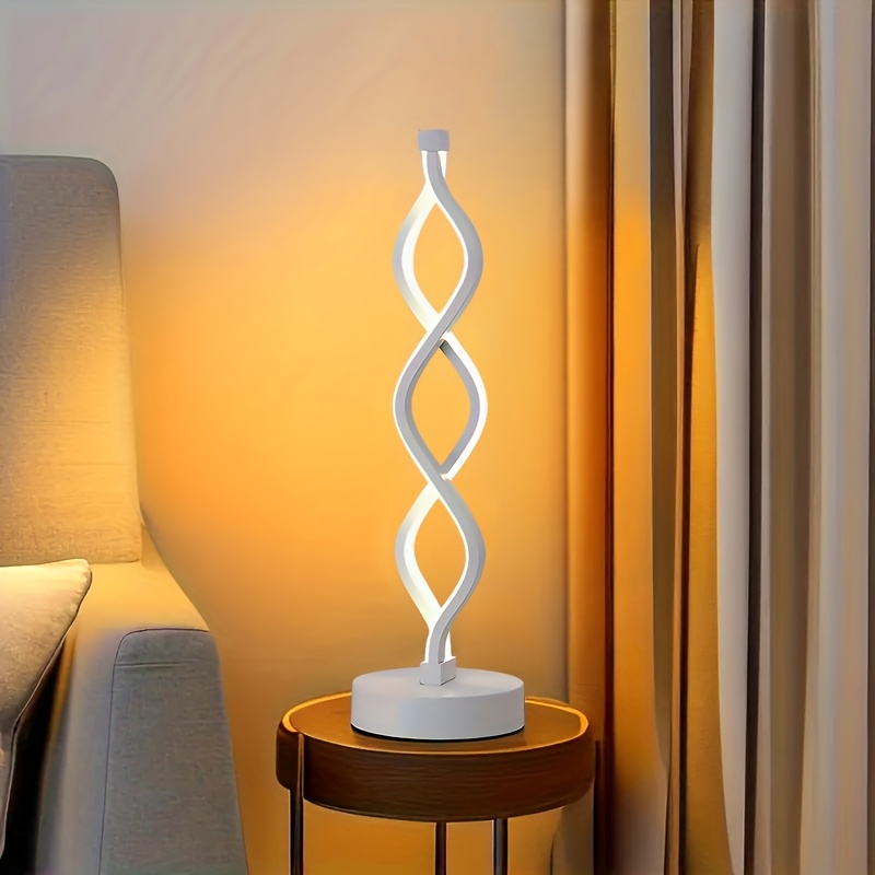 TEMU Spiral Led Table Lamp, 2/1pack Modern Minimalist Waves Dimmable Desk Lamp, 3 Color With Usb Adpter Charging Bedside Lamp With Metallic Base,