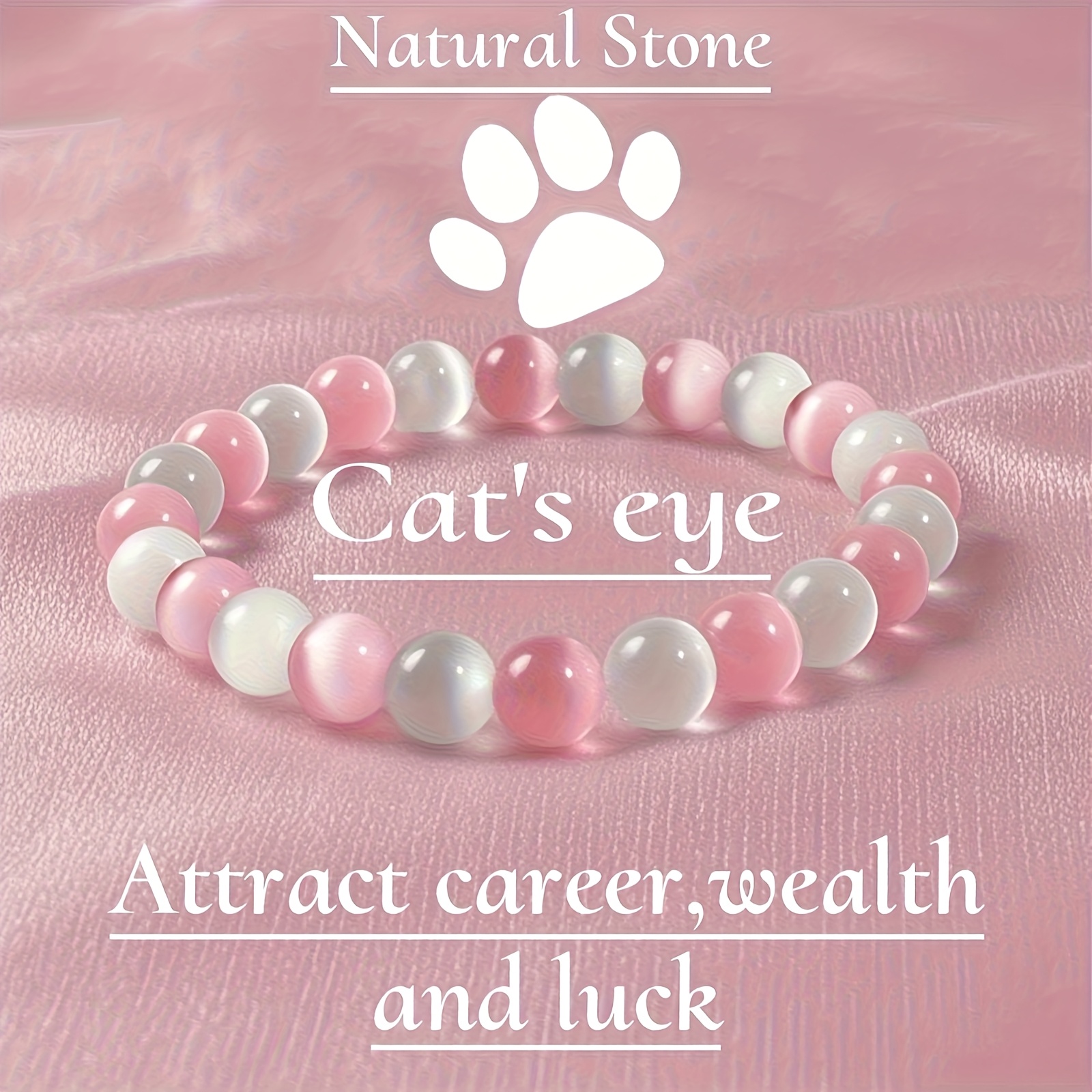 1pc Of An Elegant And , Pink And White 8mm Material Bracelet, Adjustable Women's Accessory, Suitable For Daily Wear, Perfect Gift For Mother's Day And Other Holidays.
