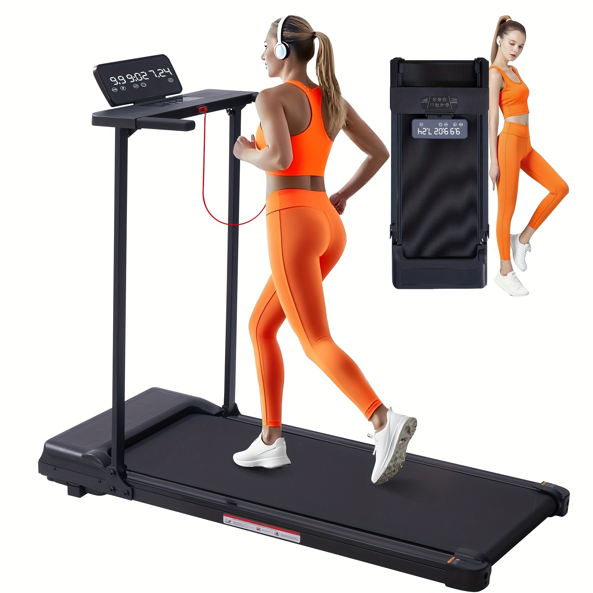TEMU Treadmill With Handles, Small Treadmills Home, Portable Electric Treadmills For Home 400lbs Capacity, Walking Pad Treadmill, Lightweight Folding