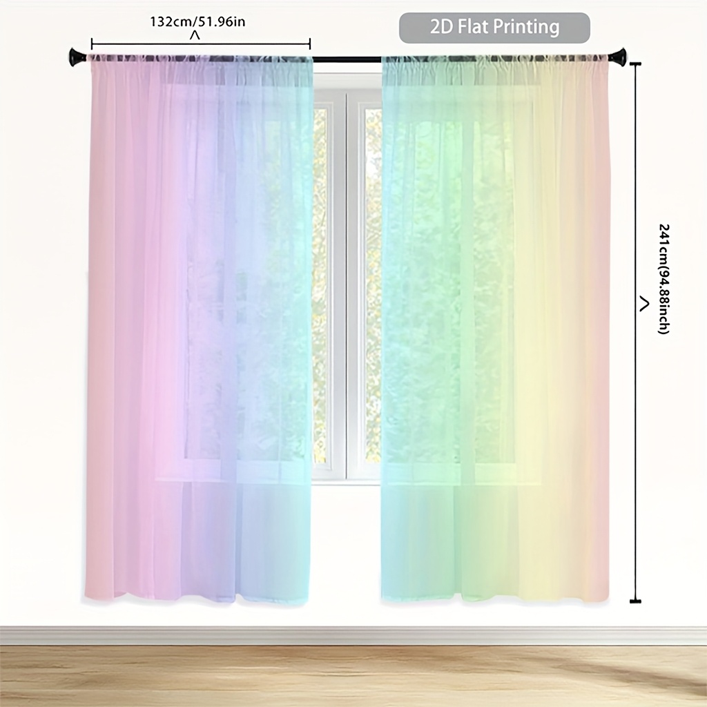 E-shop 2 Stück 51,9x94,8 Zoll Rosa Serie transparente Gardine, Macaron-Verlaufdesign, edel & elegant, maschinenwaschbar, Polyester-Material,