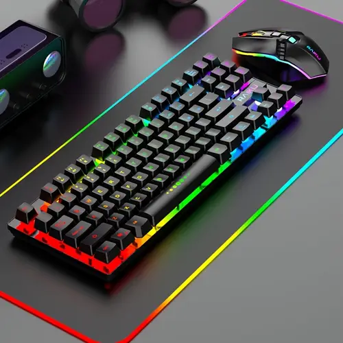 wireless 10m 2 4g stable connection for flexibility double 2000mah keyboard 500mah mouse with fast type c charging breathing stunning rainbow effects compact portable 87 key for on the suspended keycaps free typing for all