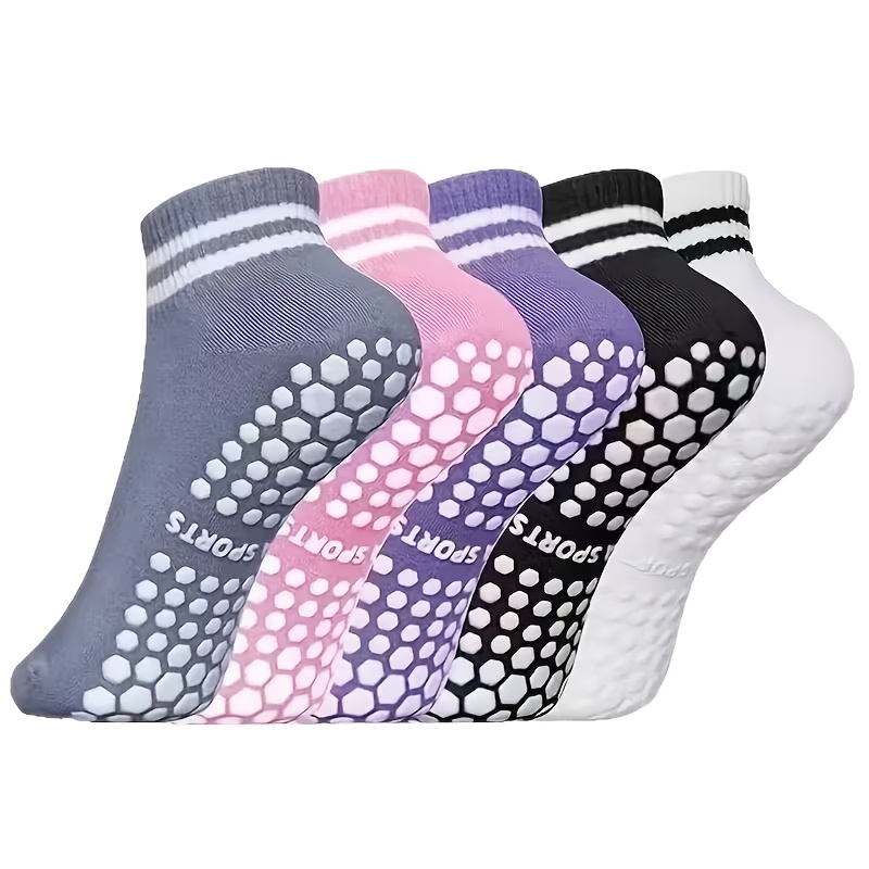TEMU 5pairs Women's Silicone Anti-slip Sweat-absorbing Floor Socks Dance Socks Pilates Yoga Short Socks
