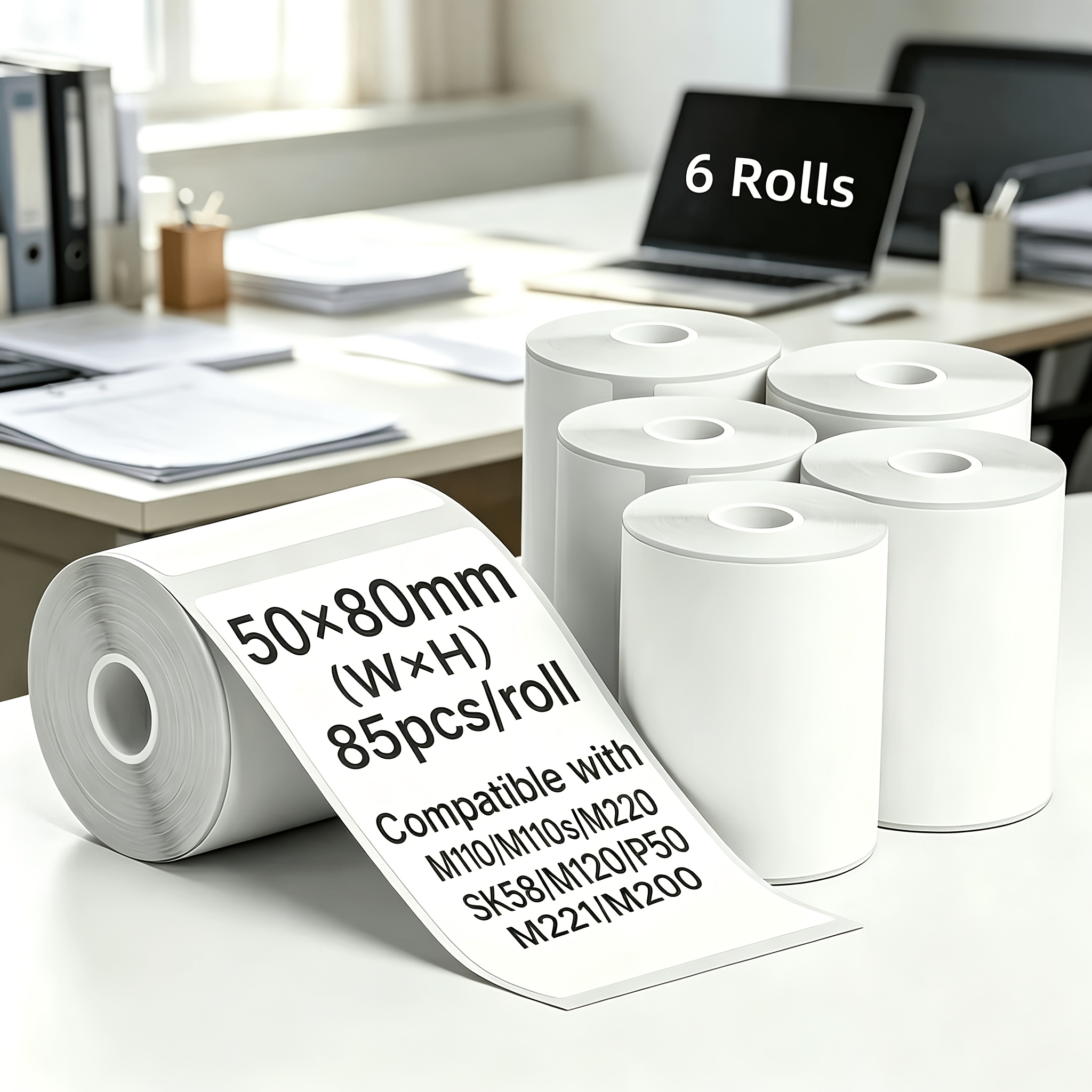 TEMU 6 Rotoli di Etichette Termiche Bianche 50 X 80Mm 85pz/Rotolo Compatibili con M110 M220 SK58 P50 B3S B11 M13 per a Barre e Uso in Negozi di