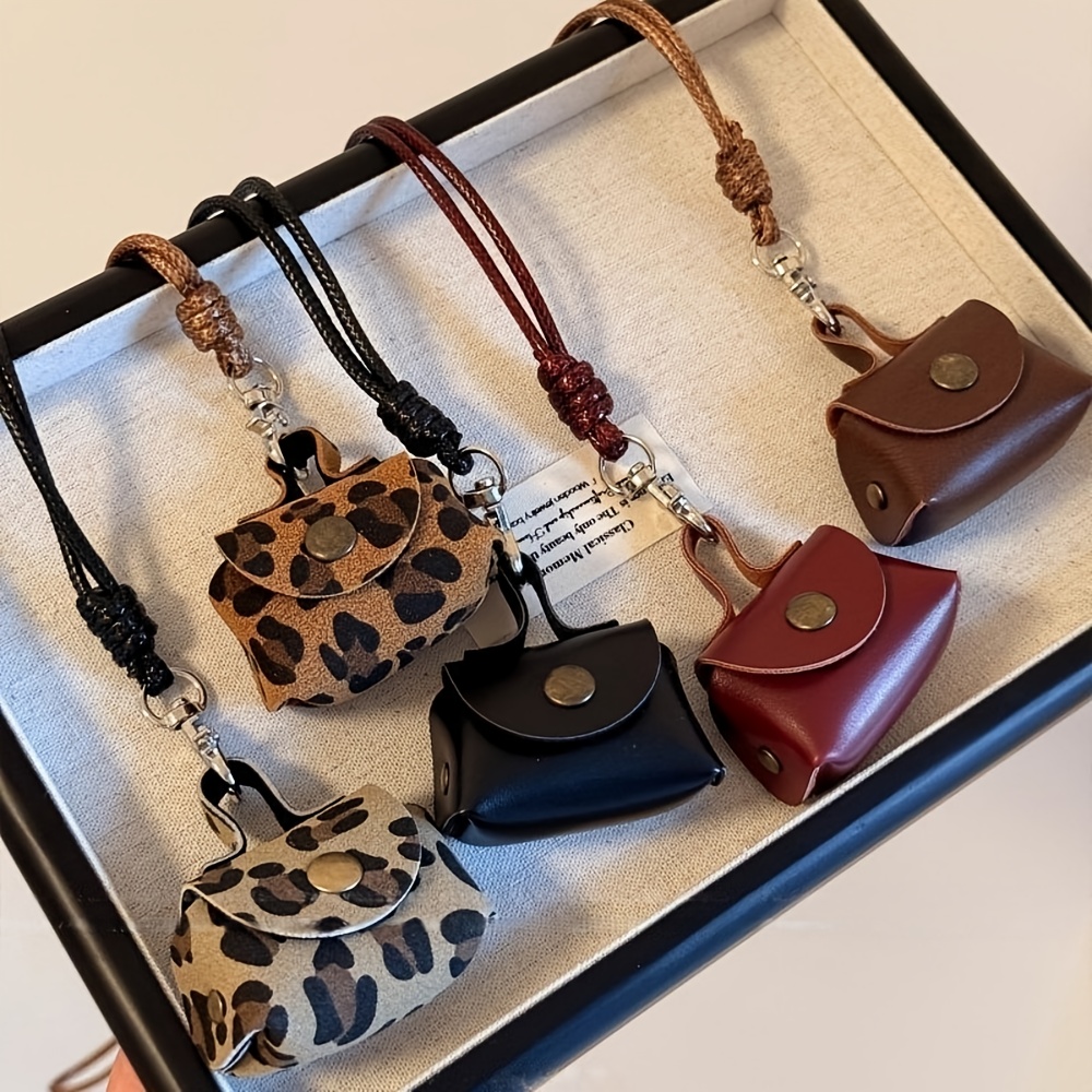 TEMU Fashionable Vintage Leopard Print Purse Necklace For Women 5pcs Set Long Sweater Chains Pouch Bag Over The Shoulder Accessories