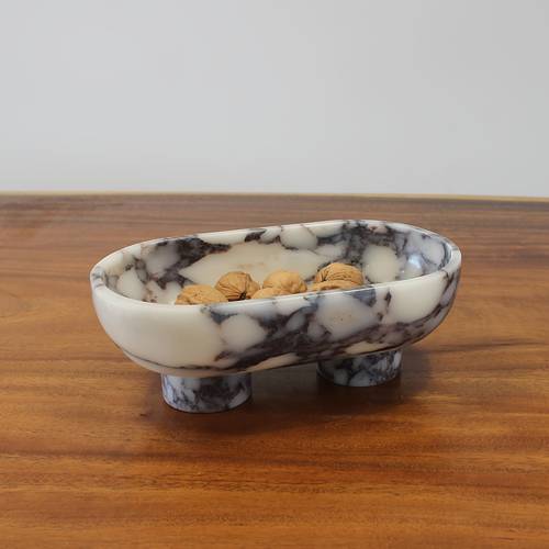 natural oval viola marble fruit bowl for kitchen counter 10 large decorative bowl two legs for home decor fruits holder for dining table kitchen organization