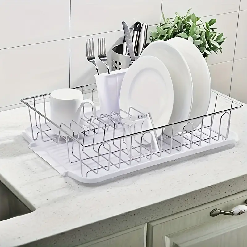compact stainless steel dish rack with & utensil holder - kitchens & rvs Product details 0