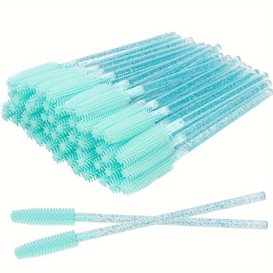 TEMU 50pcs Silicone Crystal Mascara Wands, Disposable Diamond Eyelash Brushes Comb For Women Beauty Makeup Brush Tools, Mascara Application Aid |