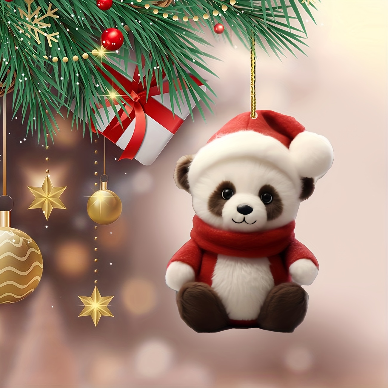 

Festive Acrylic Panda Ornament: 6cm/2.36inch, 8cm/3.15inch, Christmas Gift, Car Interior Decoration, No Feather, Non-electric