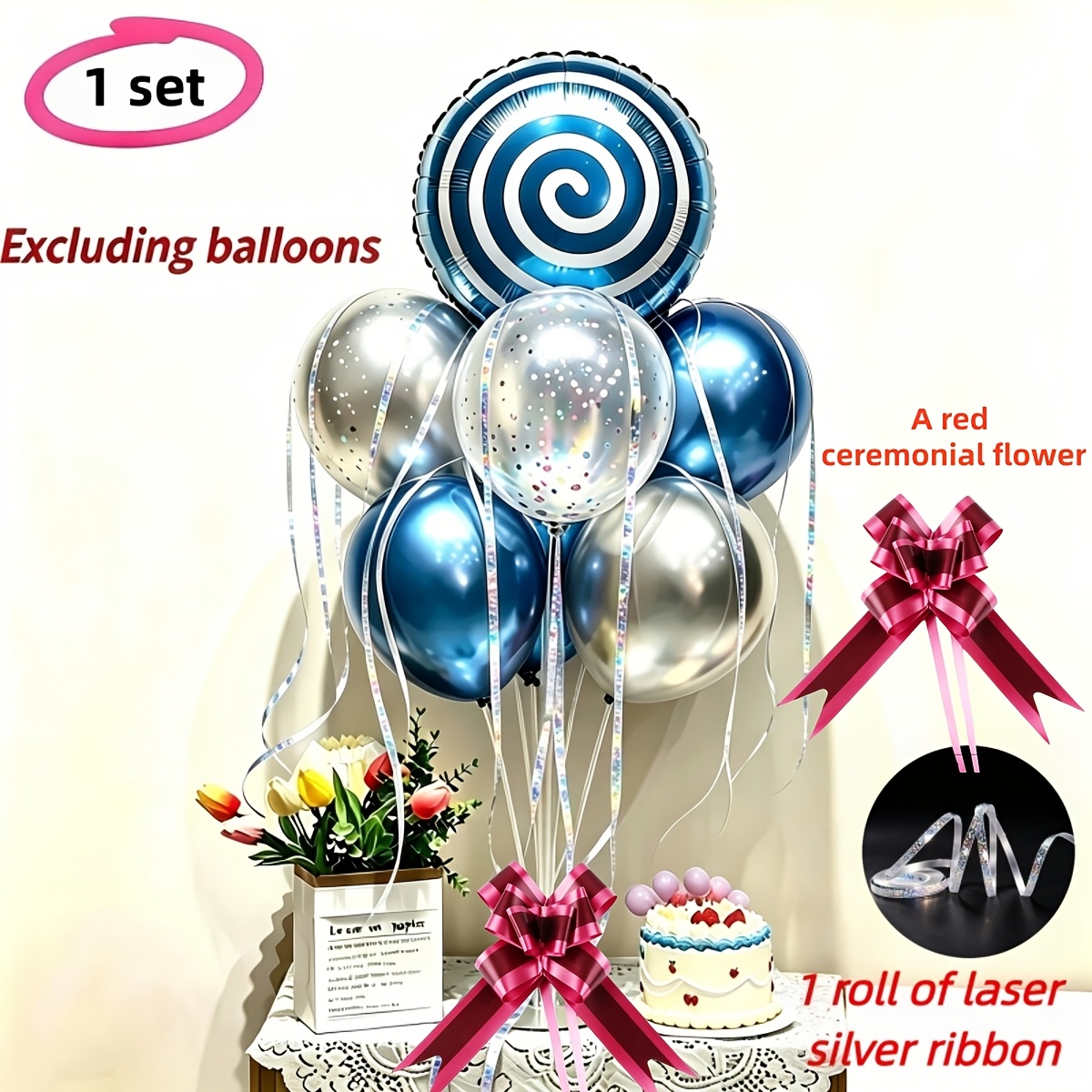 TEMU 3pcs Set Balloon Stand And Ribbon 1 Roll And Ceremony Tulle Balloon Table Stand Set With Cup Balloon To Assemble Balloon Stand 1 Set Transparent