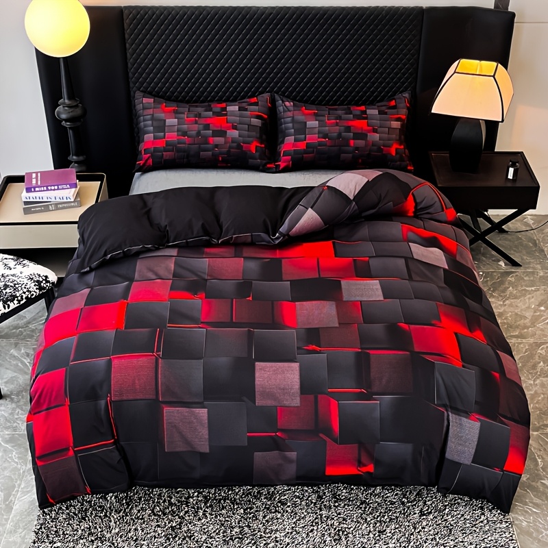 2 3pcs technological sense geometry duvet cover set cool 3  printing home bedding duvet cover for bedroom   1 duvet cover 1 2 pillowcase no core details 2