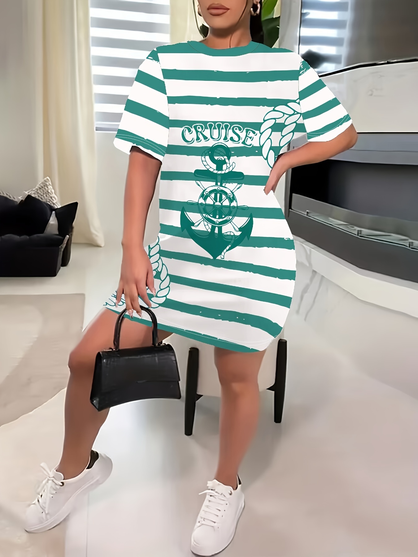 plus size cruise print dress casual short sleeve crew Temu
