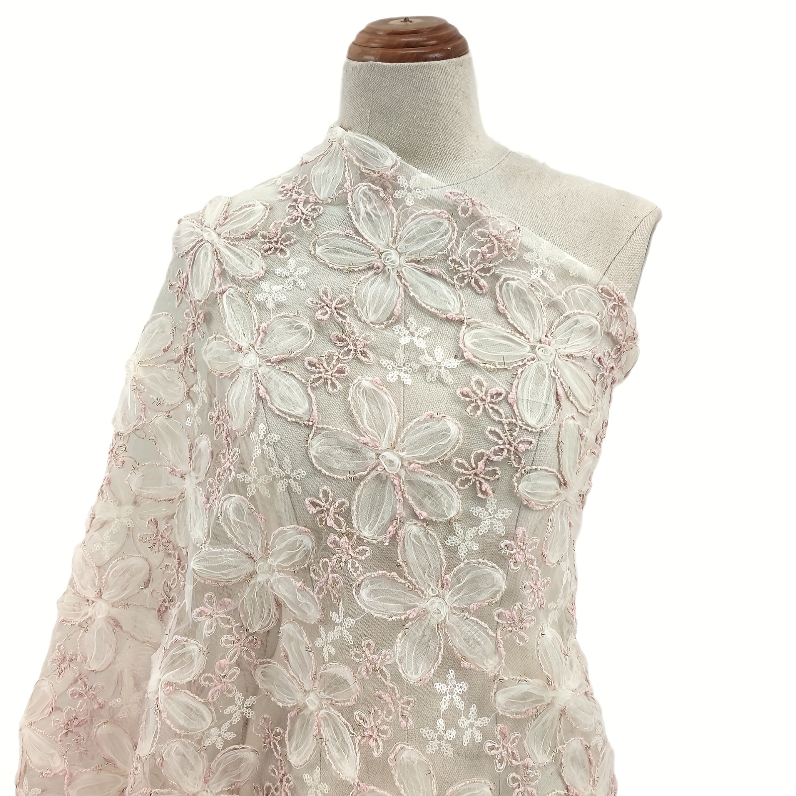 TEMU Tessuto per per abiti da sposa con tridimensionale a perline in rete a forma di stella marina, filo con paillettes, per e l'estate