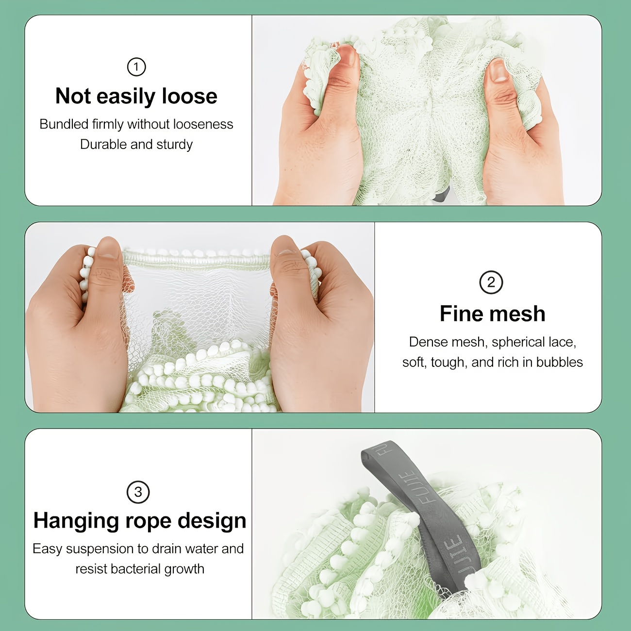 3pcs Cute Bath Sponge Balls and Hooks Set, Random Colors