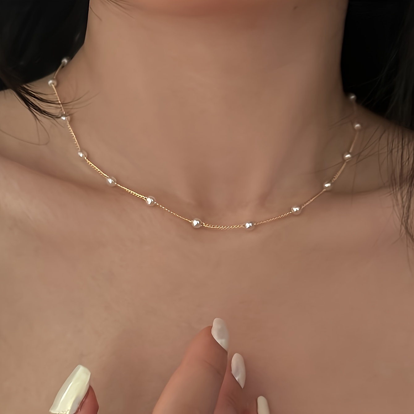 elegant     pearl necklace chic collarbone chain for   for daily wear parties gifts valentines day accessory simple yet sophisticated design pearl necklac 0