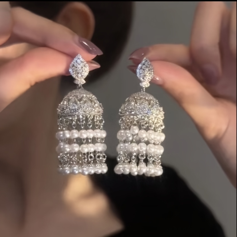 

1 Pair Vintage Style Court Inspired Bling Crystal Rhinestone & Pearl Tassel Drop Earrings For Elegant Evening Look Gifts For Eid